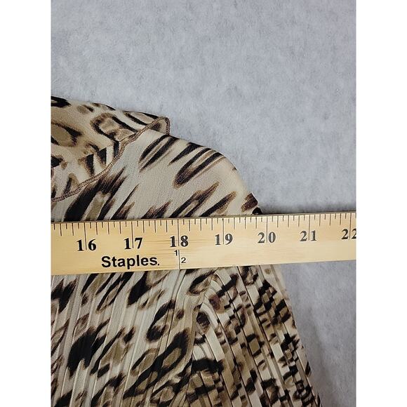 Hayley Matthews Tan Leopard Print LS Ruffled Pleated Mini Dress Tunic Plus 2X - Picture 11 of 13